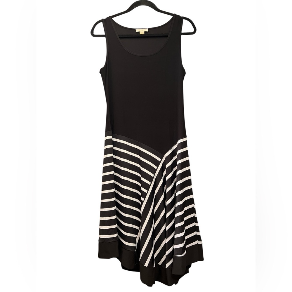 Prelude Elegant Black and White Asymmetrical Striped Knit Dress Sz S